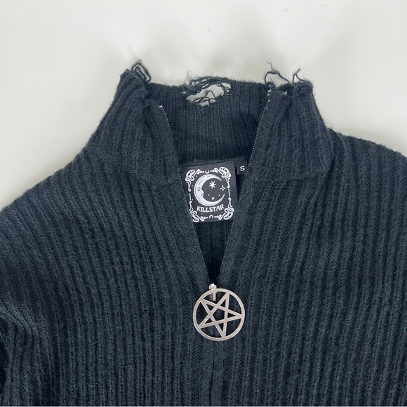 Killstar Black Ribbed Sweater with Pentagram Pendant - Picture 3 of 4